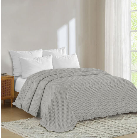 Copriletto Trapuntato Volant Matrimoniale Trapuntino Tinta Unita Due Piazze Con Balze Coperta Leggera Primavera Estate Trapunta Leggera Grigio