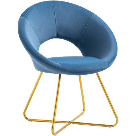 Poltrona Tonda Camera da Letto in Velluto Design Moderno, Sedia Imbottita Circolare con Gambe in Metallo Placcato Oro - Poltroncina per Salotto con Seduta Morbida Modello Grace Blu