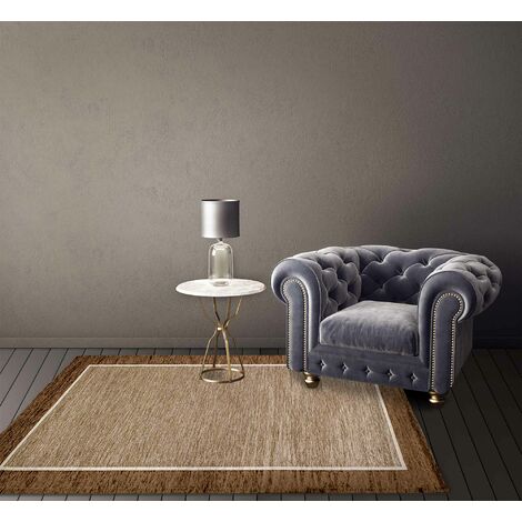 Tappeto Arredo Moderno Morbido in Ciniglia Ingresso Antiscivolo Prodotto Italiano Soggiorno Camera Salotto Disegni Piazzati Cotone Varie Misure Grande Roma Fango - 65x220Cm (1/5)