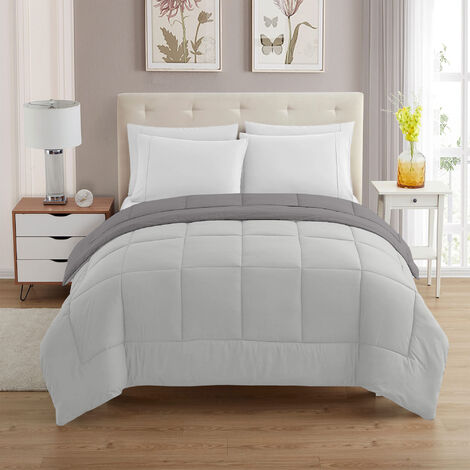 Trapunta Invernale Piumino Tinta Unita Double Face Caldo Piumone Bicolore Imbottitura Coperta Anallergica Traspirante Grigio-Grigiochiaro - Singolo