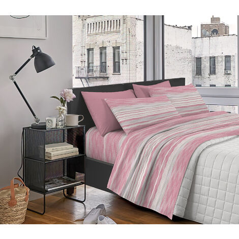 Completo Letto Matrimoniale in Flanella Calda e Morbida Anti Pilling Riga Rosa501 - 1 Piazza