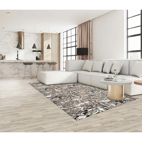 Tappeto Arredo Moderno Morbido in Ciniglia Ingresso Antiscivolo Prodotto Italiano Soggiorno Camera Salotto Disegni Piazzati Cotone Varie Misure Grande Foliage Antracite - 65x220 cm