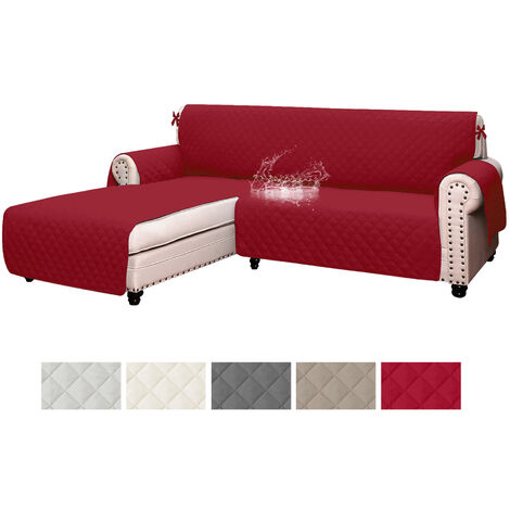 Copridivano Trapuntato con Penisola Destra o Sinistra Salvadivano Simple Antimacchia Antiscivolo AntiGraffio Copri Chaise Longue con Lacci Universale Bordeaux - 3 Posti+Penisola