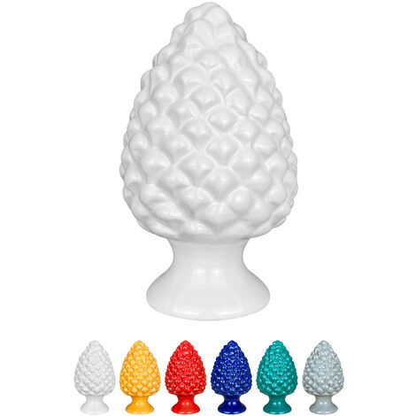 Pigna Siciliana Decorativa Colorata Dipinta Mano Soprammobile Pigne Di Caltagirone Design Siciliano Decorativa Ornamentale Bianco - Media