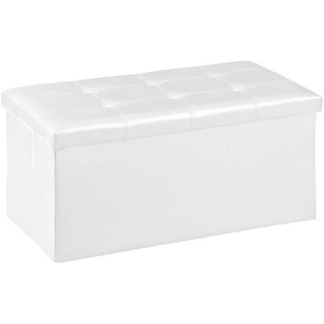 Pouf Contenitore In Ecopelle Cassapanca Pieghevole 87 Litri Capienza,Salvaspazio,Portaoggetti,Seduta Imbottita,Portata 300 Kg Rettangolare Pouff Poggiapiedi Sgabello Bianco