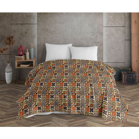 Copriletto Telo Arredo Multiuso in Cotone Panama Grandfoulard Copridivano Prodotto Italiano Fantasia Maioliche Rouge - Matrimoniale