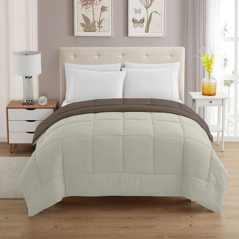 Trapunta Invernale Piumino Tinta Unita Double Face Caldo Piumone Bicolore Imbottitura Coperta Anallergica Traspirante Panna-Marrone - Matrimoniale