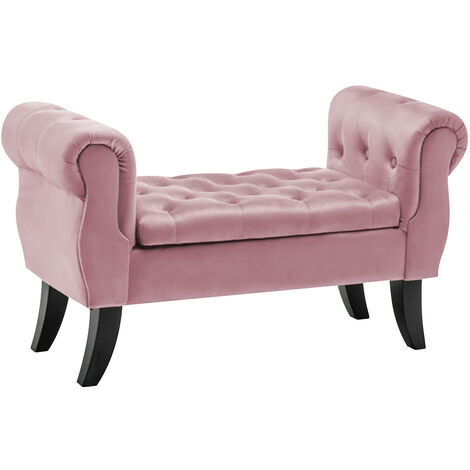 Divanetto In Velluto Panca Contenitore Pouf PortaOggetti Panca Sgabello A Pie Di Letto Cassapanca Ingresso Legno Massello Panchina RosaAntico