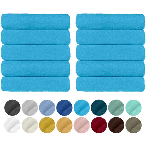 Set 10 Teli Asciugamani In Cotone Professionali 50 x 95 Cm Vari Colori Qualità Hotel 350Gr Salviette Tinta Unita Salvietta Spugna Albergo Turchese