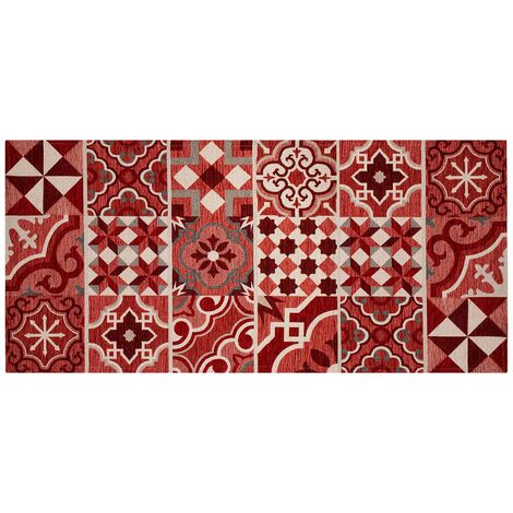 Tappeto Cucina In Ciniglia Arredo Moderno Passatoia Multiuso Ingresso Corridoio Antiscivolo Prodotto Italiano Disegni Piazzati Cotone Varie Misure Lavabile In Lavatrice Lavatrice Cementine Rossa - 57x