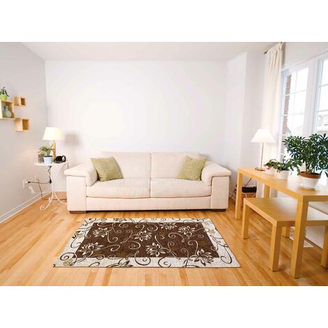Tappeto Arredo Moderno Morbido in Ciniglia Ingresso Antiscivolo Prodotto Italiano Soggiorno Camera Salotto Disegni Piazzati Cotone Varie Misure Grande Ninfea Marrone - 65x115Cm (1/5)