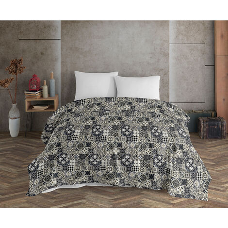 Copriletto Telo Arredo Multiuso in Cotone Panama Grandfoulard Copridivano Prodotto Italiano Fantasia Maioliche Grey Mix - Singolo (1/5)