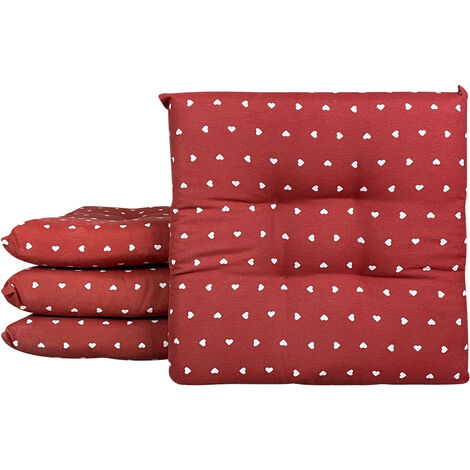 Set 4/6 Cuscini Geometrico Sedia con Lacci Prodotto Italiano 40 x 40 Cuoricini Bordeaux - 4 Pezzi