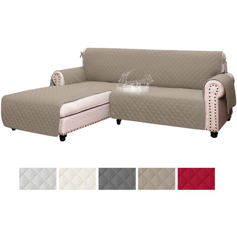 Copridivano Trapuntato con Penisola Destra o Sinistra Salvadivano Simple Antimacchia Antiscivolo AntiGraffio Copri Chaise Longue con Lacci Universale Tortora - 2 Posti+Penisola