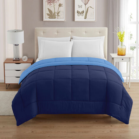 Trapunta Invernale Piumino Tinta Unita Double Face Caldo Piumone Bicolore Imbottitura Coperta Anallergica Traspirante Blu-Avio - Matrimoniale