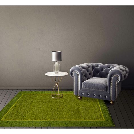 Tappeto Arredo Moderno Morbido in Ciniglia Ingresso Antiscivolo Prodotto Italiano Soggiorno Camera Salotto Disegni Piazzati Cotone Varie Misure Grande Roma Verde - 65x115Cm (1/5)