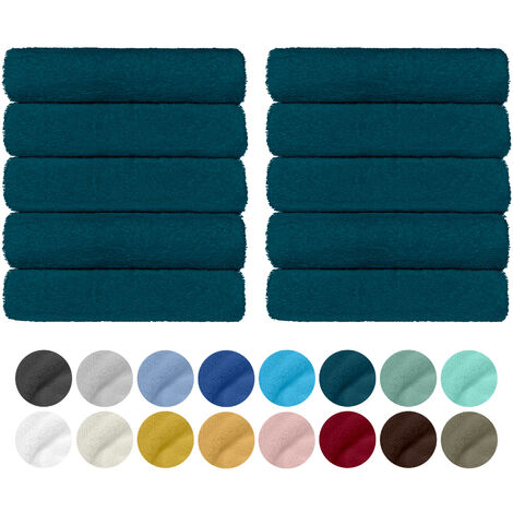 Set 10 Teli Asciugamani In Cotone Professionali 50 x 95 Cm Vari Colori Qualità Hotel 350Gr Salviette Tinta Unita Salvietta Spugna Albergo Ottanio
