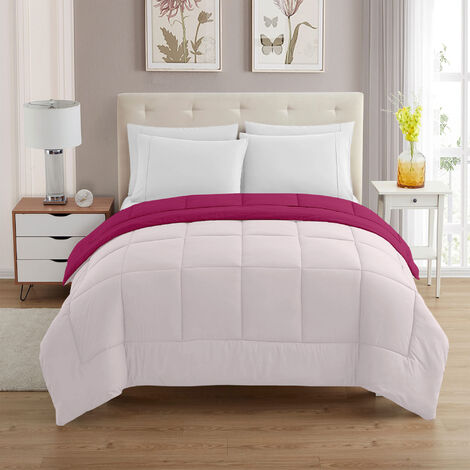 Trapunta Invernale Piumino Tinta Unita Double Face Caldo Piumone Bicolore Imbottitura Coperta Anallergica Traspirante Rosa-Fucsia - Singolo