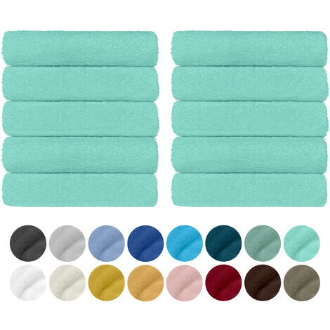 Set 10 Teli Asciugamani In Cotone Professionali 50 x 95 Cm Vari Colori Qualità Hotel 350Gr Salviette Tinta Unita Salvietta Spugna Albergo Verde