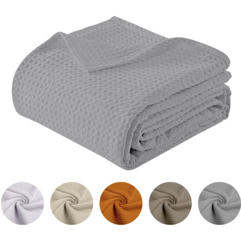 Copriletto Nido D'ape Singolo Piazza Mezza Matrimoniale 100% Cotone Tinta Unita Prodotto Italiano Waffle Coperta Estiva Leggera Letto Divano Elegante Grigio - Matrimoniale260x280Cm