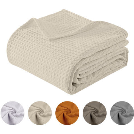 Copriletto Nido D'ape Singolo Piazza Mezza Matrimoniale 100% Cotone Tinta Unita Prodotto Italiano Waffle Coperta Estiva Leggera Letto Divano Elegante Panna - PiazzaMezza220x280Cm