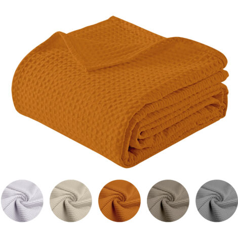 Copriletto Nido D'ape Singolo Piazza Mezza Matrimoniale 100% Cotone Tinta Unita Prodotto Italiano Waffle Coperta Estiva Leggera Letto Divano Elegante Terra - Singola175x280Cm