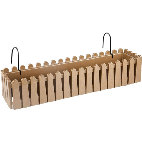 Fioriera Rettangolare Con Sistema Di Drenaggio Conservazione Acqua Balconiera Con Supporti Da Ringhiera Appesa Inclusi Balcone Design Moderno Vaso Piante Fiori Legno - 75 cm 14Lt
