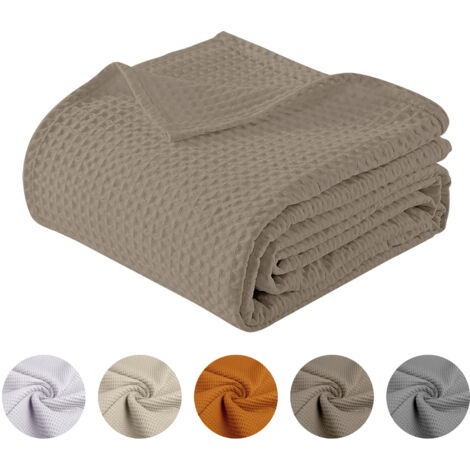 Copriletto Nido D'ape Singolo Piazza Mezza Matrimoniale 100% Cotone Tinta Unita Prodotto Italiano Waffle Coperta Estiva Leggera Letto Divano Elegante Tortora - PiazzaMezza220x280Cm