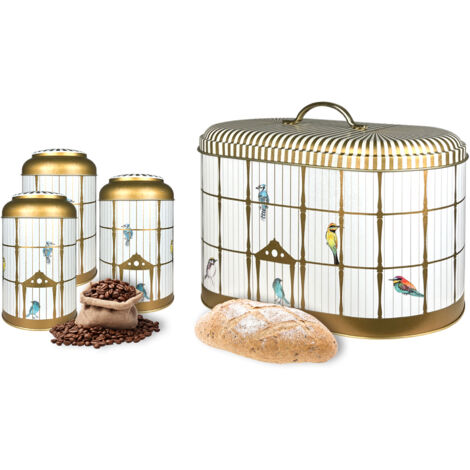 Contenitori Cucina Set 4 Pezzi 1 Portapane Contenitore Con Coperchio 3 Barattoli Tè,Caffè,Zucchero,Spezie,Box Organizer Pasta,Barattolo Biscotti Storage Bird Cage