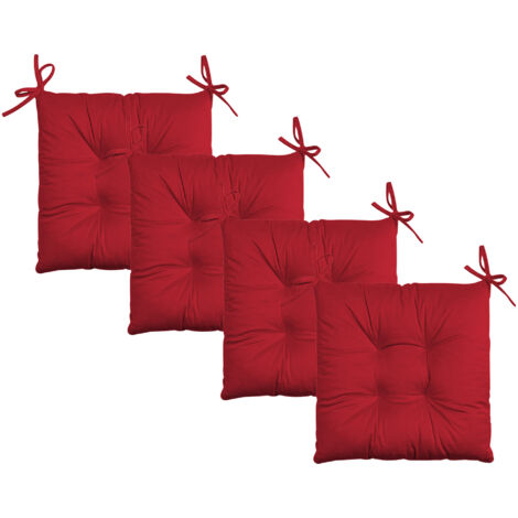 Set 4 Cuscini Sedie 4 Punti Coprisedie Effetto Velluto Con Lacci Prodotto Italiano Tinta Unita 4 Pezzi Cuscino Cucina Sala Da Pranzo Soggiorno Imbottitura 5Cm Rosso
