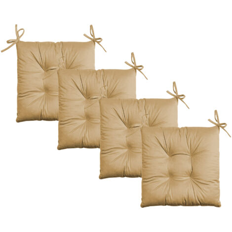 Set 4 Cuscini Sedie 4 Punti Coprisedie Effetto Velluto Con Lacci Prodotto Italiano Tinta Unita 4 Pezzi Cuscino Cucina Sala Da Pranzo Soggiorno Imbottitura 5Cm Beige