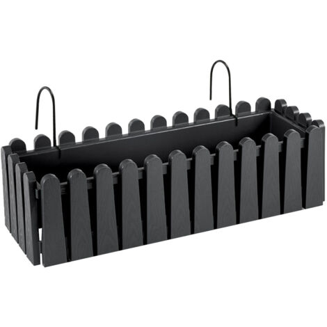 Fioriera Rettangolare Con Sistema Di Drenaggio Conservazione Acqua Balconiera Con Supporti Da Ringhiera Appesa Inclusi Balcone Design Moderno Vaso Piante Fiori Nero - 53 cm 9Lt
