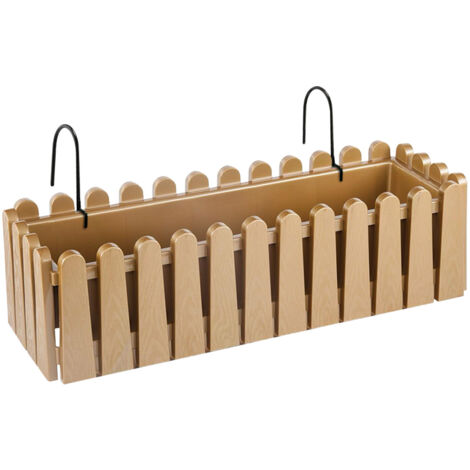 Fioriera Rettangolare Con Sistema Di Drenaggio Conservazione Acqua Balconiera Con Supporti Da Ringhiera Appesa Inclusi Balcone Design Moderno Vaso Piante Fiori Legno - 53 cm 9Lt