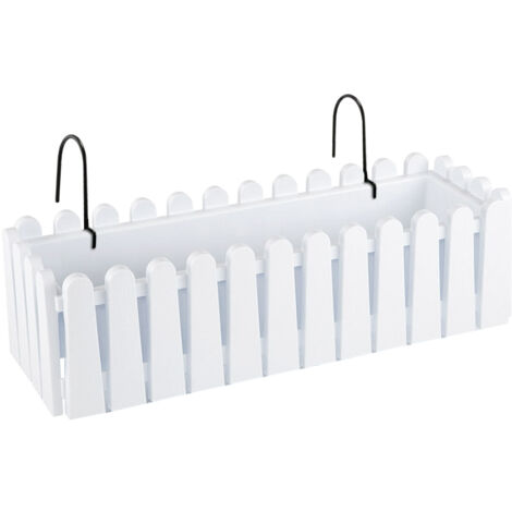 Fioriera Rettangolare Con Sistema Di Drenaggio Conservazione Acqua Balconiera Con Supporti Da Ringhiera Appesa Inclusi Balcone Design Moderno Vaso Piante Fiori Bianco - 53 cm 9Lt