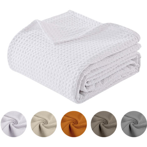 Copriletto Nido D'ape Singolo Piazza Mezza Matrimoniale 100% Cotone Tinta Unita Prodotto Italiano Waffle Coperta Estiva Leggera Letto Divano Elegante Bianco - Matrimoniale260x280Cm