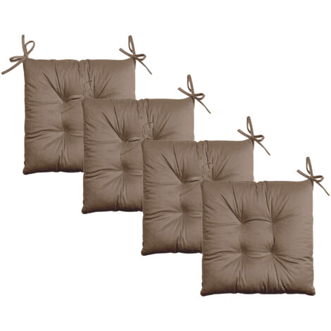 Set 4 Cuscini Sedie 4 Punti Coprisedie Effetto Velluto Con Lacci Prodotto Italiano Tinta Unita 4 Pezzi Cuscino Cucina Sala Da Pranzo Soggiorno Imbottitura 5Cm Tortora
