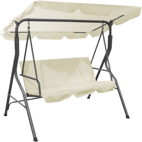 Dondolo Da Giardino 3 Posti Con Tetto Parasole Regolabile Reclinabile Impermeabile Struttura In Acciaio 173x109x157 Cm Tinta Unita Seduta Ammortizzata  Crema