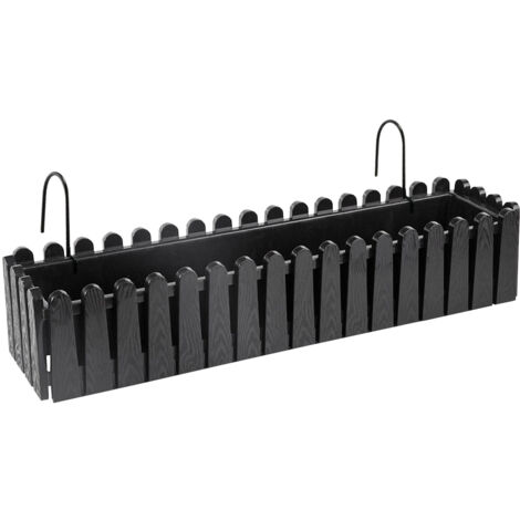 Fioriera Rettangolare Con Sistema Di Drenaggio Conservazione Acqua Balconiera Con Supporti Da Ringhiera Appesa Inclusi Balcone Design Moderno Vaso Piante Fiori Nero - 75 cm 14Lt