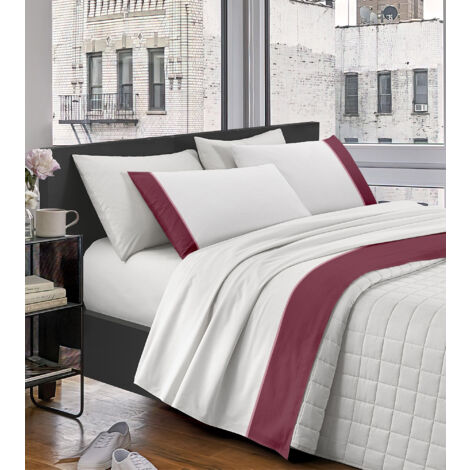 Completo Letto Lenzuola In Cotone Percalle Matrimoniale Lenzuolo Sotto Sopra Federe Con Balza A Contrasto Tinta Unita Elegante Due Piazze Misure Maxi Rosa