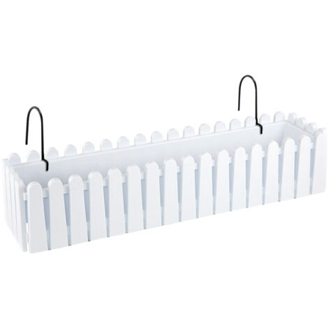 Fioriera Rettangolare Con Sistema Di Drenaggio Conservazione Acqua Balconiera Con Supporti Da Ringhiera Appesa Inclusi Balcone Design Moderno Vaso Piante Fiori Bianco - 75 cm 14Lt