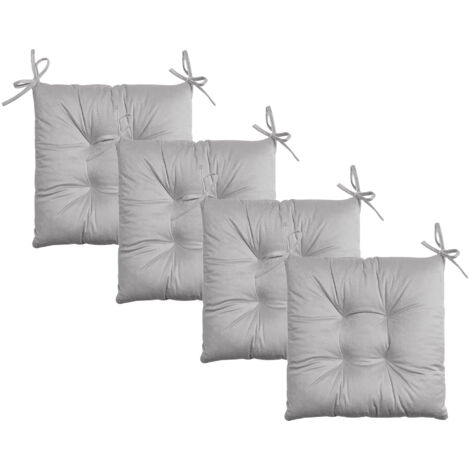 Set 4 Cuscini Sedie 4 Punti Coprisedie Effetto Velluto Con Lacci Prodotto Italiano Tinta Unita 4 Pezzi Cuscino Cucina Sala Da Pranzo Soggiorno Imbottitura 5Cm Grigio