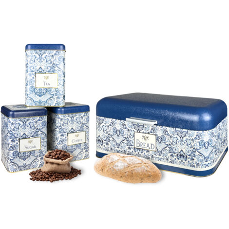 Contenitori Cucina Set 4 Pezzi 1 Portapane Contenitore Con Coperchio 3 Barattoli Tè,Caffè,Zucchero,Spezie,Box Organizer Pasta,Barattolo Biscotti Storage Azulejus