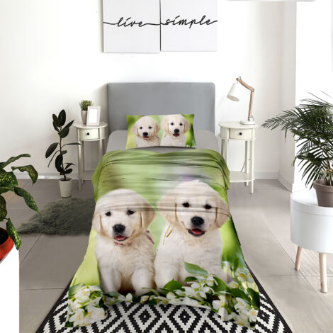 Completo Letto Lenzuola 100% Cotone Set Lenzuolo Moderno Sotto Sopra Federe Due Stampe In Altissima Definizione Dis64springDog - Singolo