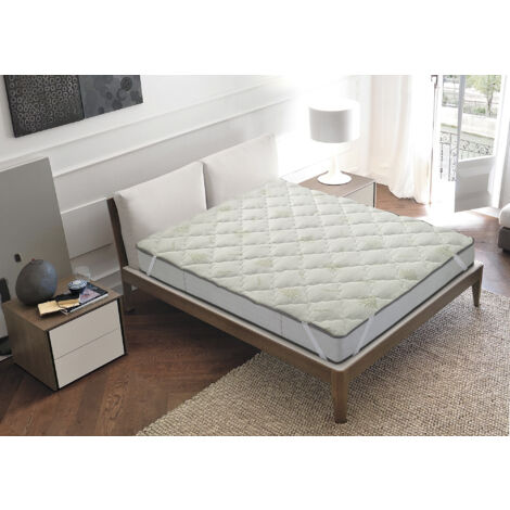 Topper Trapuntato Aloe Vera Prodotto Italiano Qualita' Superiore Correttore Materasso Anallergico con Fasce Elastiche Salva Coprimaterasso Traspirante Protettivo Bianco - Matrimoniale160x200cm