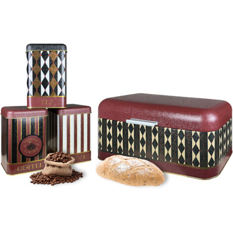 Contenitori Cucina Set 4/3 Pezzi 1 Portapane Contenitore Con Coperchio 3 Barattoli Tè,Caffè,Zucchero,Spezie,Box Organizer Pasta,Barattolo Biscotti Storage Circus - 4 Pezzi