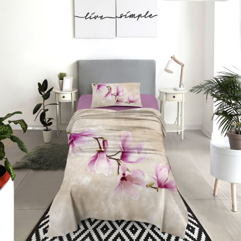 Completo Letto Lenzuola 100% Cotone Set Lenzuolo Moderno Sotto Sopra Federe Due Stampe In Altissima Definizione Dis75fiore - Singolo