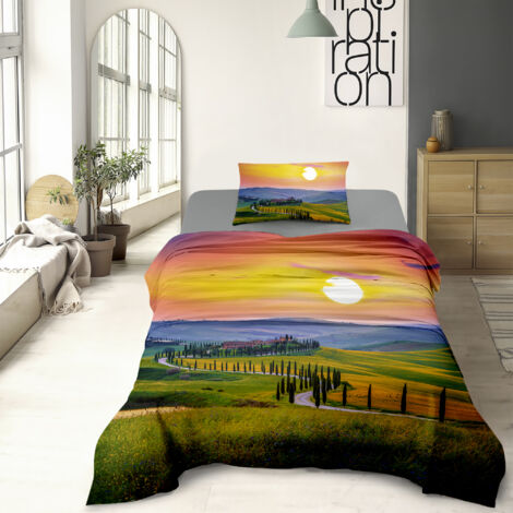 Completo Letto Lenzuola 100% Cotone Set Lenzuolo Moderno Sotto Sopra Federe Due Stampe In Altissima Definizione Dis65tuscany - Una Piazza e Mezza