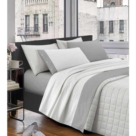 Completo Letto Lenzuola Matrimoniale Elegante,100% Cotone, Set Letto Due Piazze,Tinta Unita Lenzuolo Sopra, Sotto e Federe Con Bordo Applicato Soft Touch Misure Maxi  Grigio - Matrimoniale