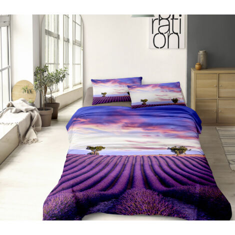 Completo Letto Lenzuola 100% Cotone Set Lenzuolo Moderno Sotto Sopra Federe Due Stampe In Altissima Definizione  Dis74lavanda - Matrimoniale