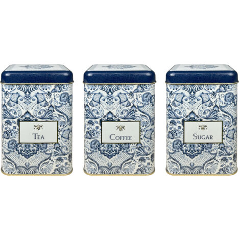 Contenitori Cucina Set 4/3 Pezzi 1 Portapane Contenitore Con Coperchio 3 Barattoli Tè,Caffè,Zucchero,Spezie,Box Organizer Pasta,Barattolo Biscotti Storage Azulejus - 3 Pezzi